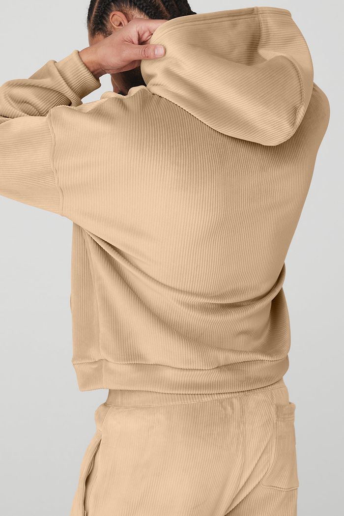 Brown Alo Yoga Velour Baller Men's Hoodie | 87196PAID