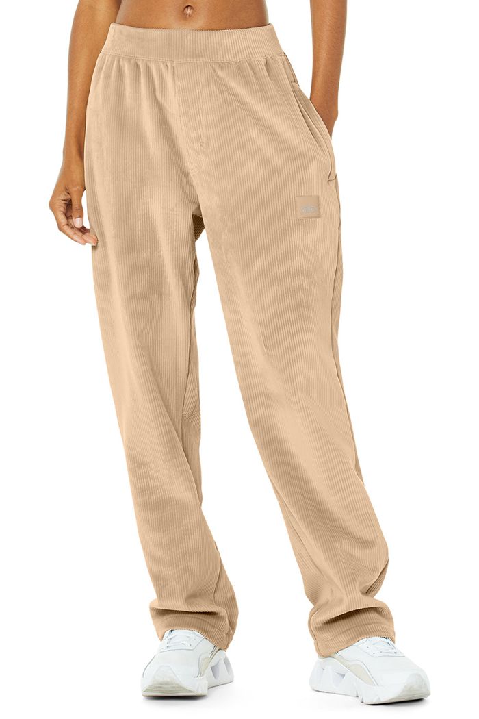 Brown Alo Yoga Velour Baller Women\'s Pants | 78012GYFZ