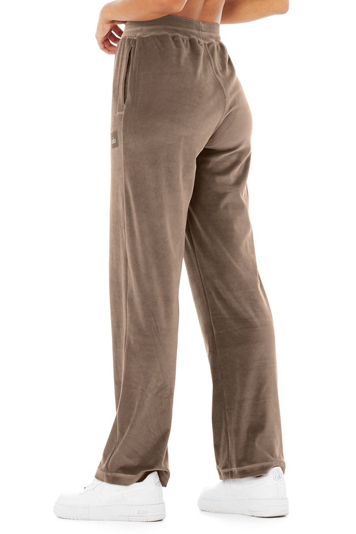 Brown Alo Yoga Velour High-Waist Glimmer Wide Leg Women's Pants | 34092KCRZ