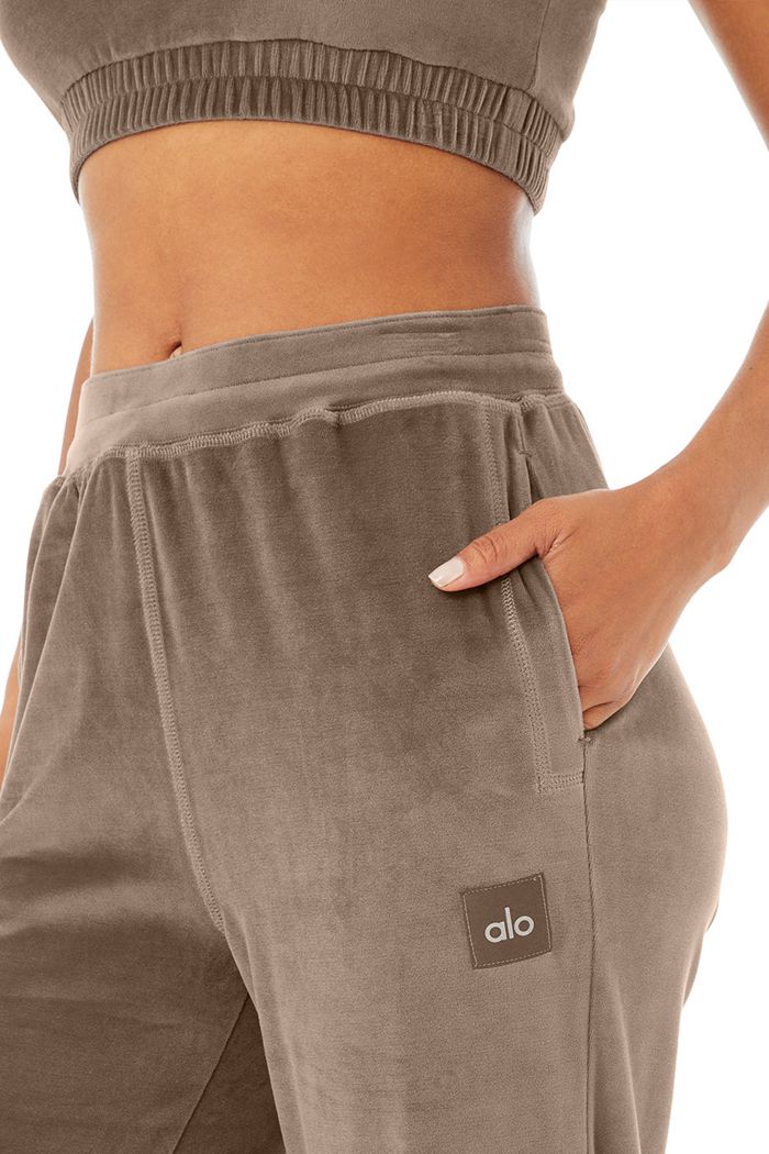 Brown Alo Yoga Velour High-Waist Glimmer Wide Leg Women's Pants | 34092KCRZ