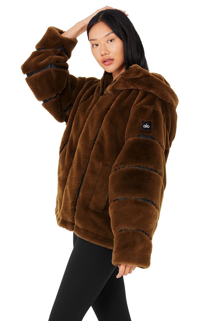 Chocolate Alo Yoga Knock Out Faux Fur Women's Jackets | 80154YRUC