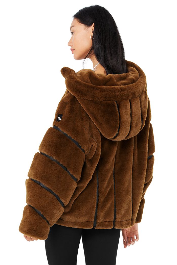 Chocolate Alo Yoga Knock Out Faux Fur Women's Jackets | 80154YRUC