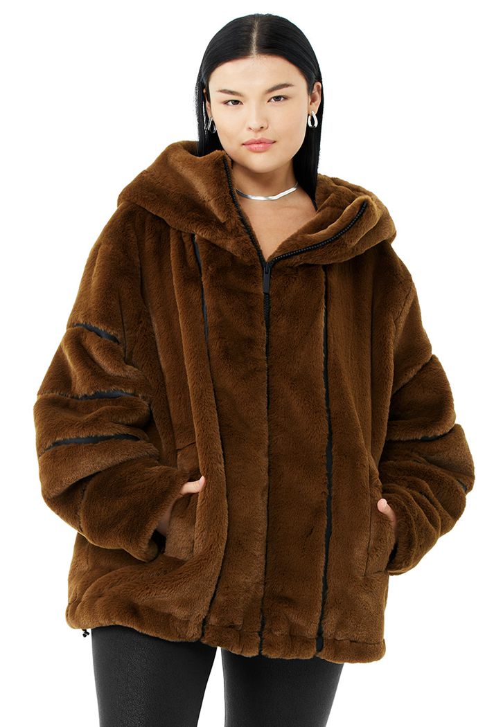 Chocolate Alo Yoga Knock Out Faux Fur Women's Jackets | 80154YRUC