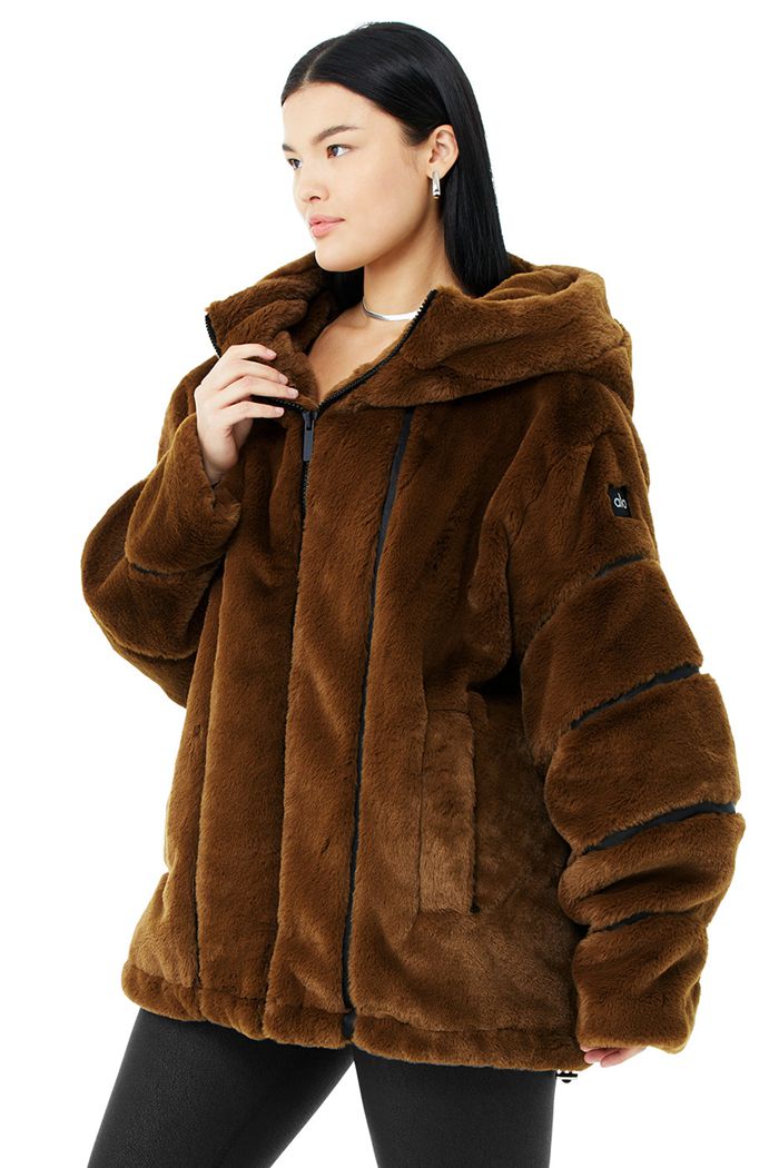 Chocolate Alo Yoga Knock Out Faux Fur Women's Jackets | 80154YRUC