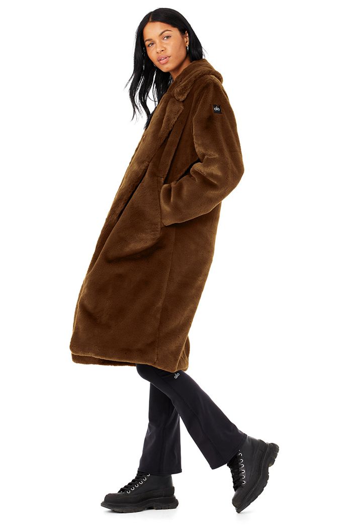 Chocolate Alo Yoga Oversized Faux Fur Trench Women's Coat | 02856TBKA