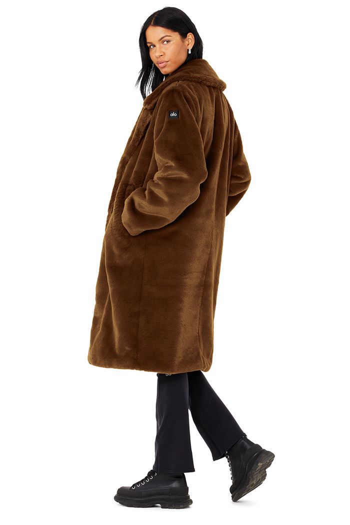 Chocolate Alo Yoga Oversized Faux Fur Trench Women's Coat | 02856TBKA