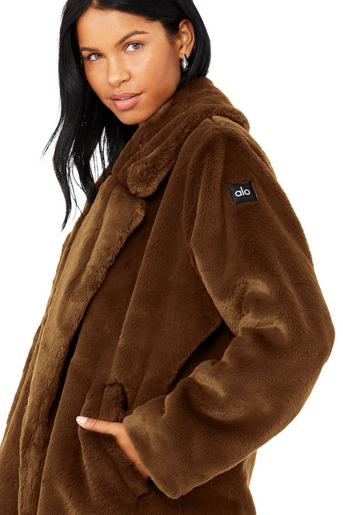 Chocolate Alo Yoga Oversized Faux Fur Trench Women's Coat | 02856TBKA