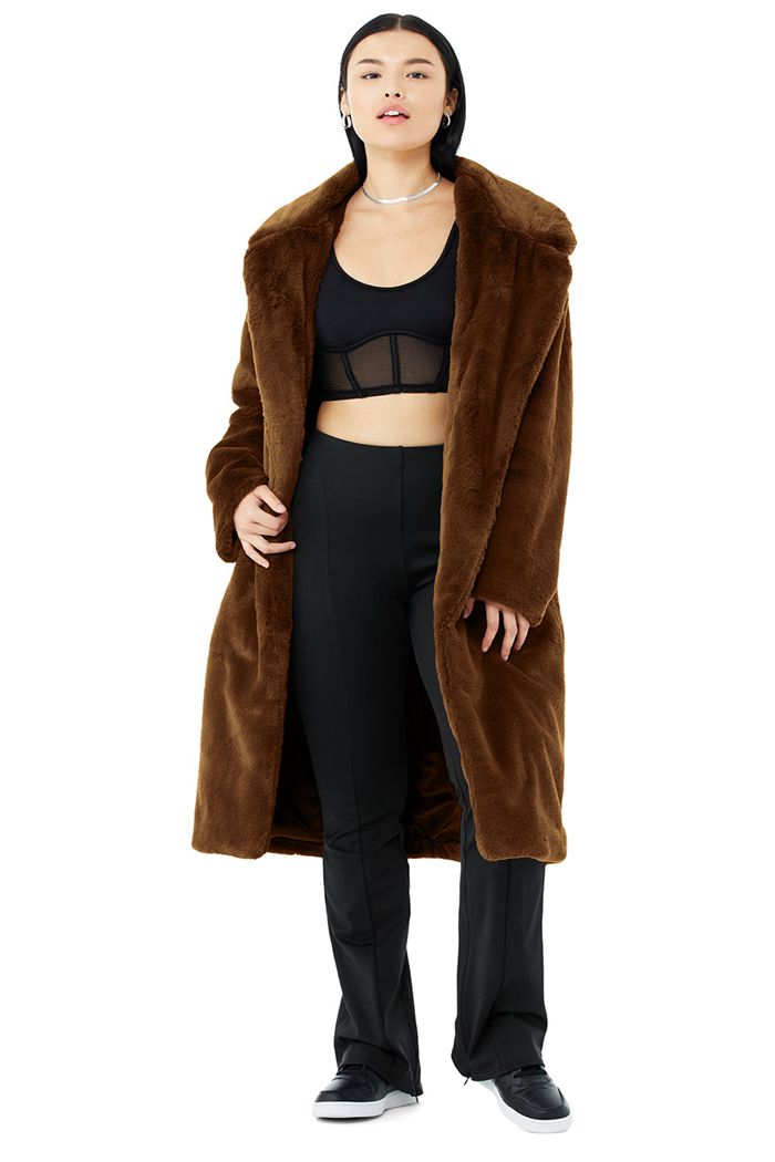 Chocolate Alo Yoga Oversized Faux Fur Trench Women's Coat | 02856TBKA