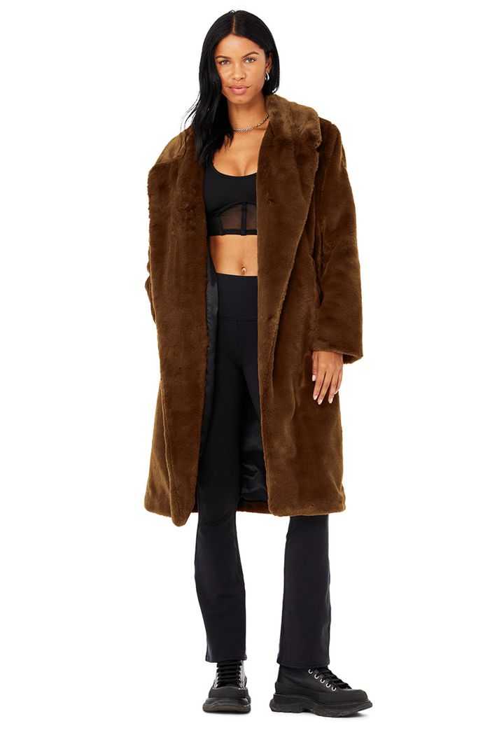 Chocolate Alo Yoga Oversized Faux Fur Trench Women\'s Coat | 02856TBKA