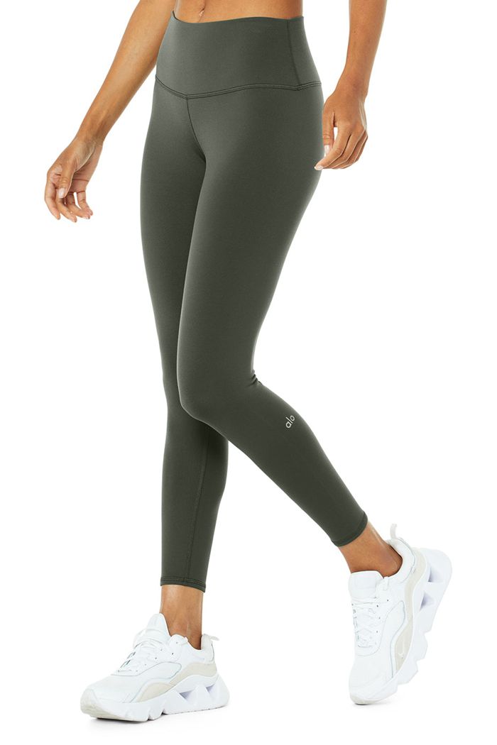 Dark Green Alo Yoga 7/8 High-Waist Airbrush Women's Leggings | 93241KBPM