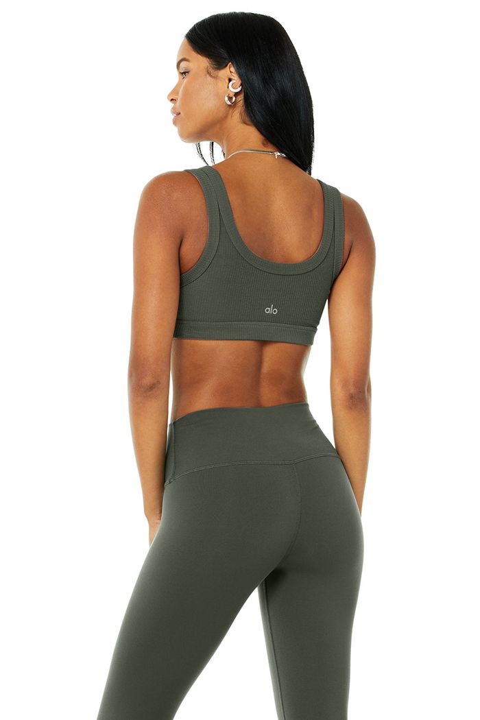 Dark Green Alo Yoga 7/8 High-Waist Airbrush Women's Leggings | 93241KBPM