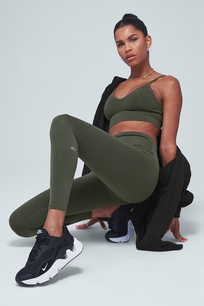 Dark Green Alo Yoga 7/8 High-Waist Airbrush Women's Leggings | 93241KBPM