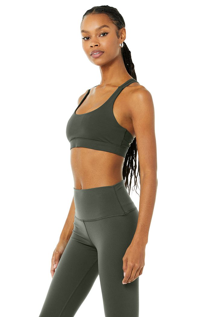 Dark Green Alo Yoga Airbrush Suspension Women's Bras | 14638SUOF