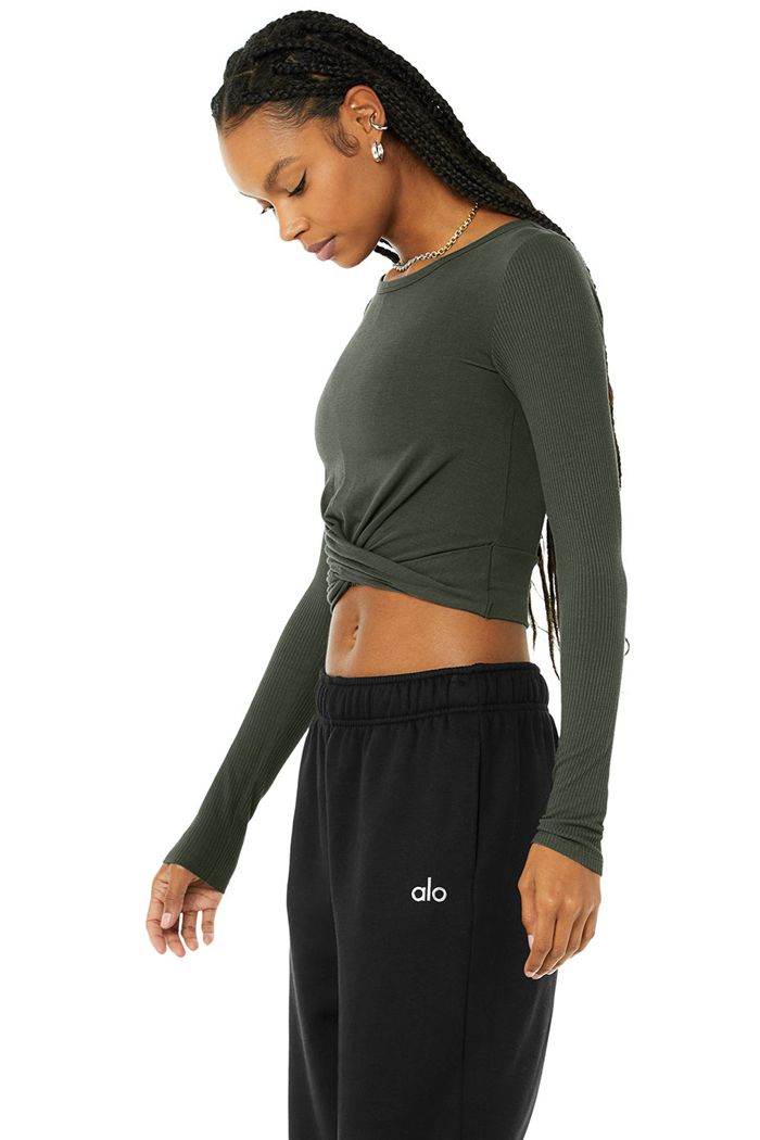 Dark Green Alo Yoga Cover Women's Long Sleeve | 85496NBUM