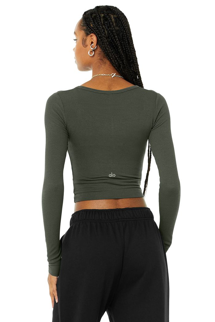 Dark Green Alo Yoga Cover Women's Long Sleeve | 85496NBUM