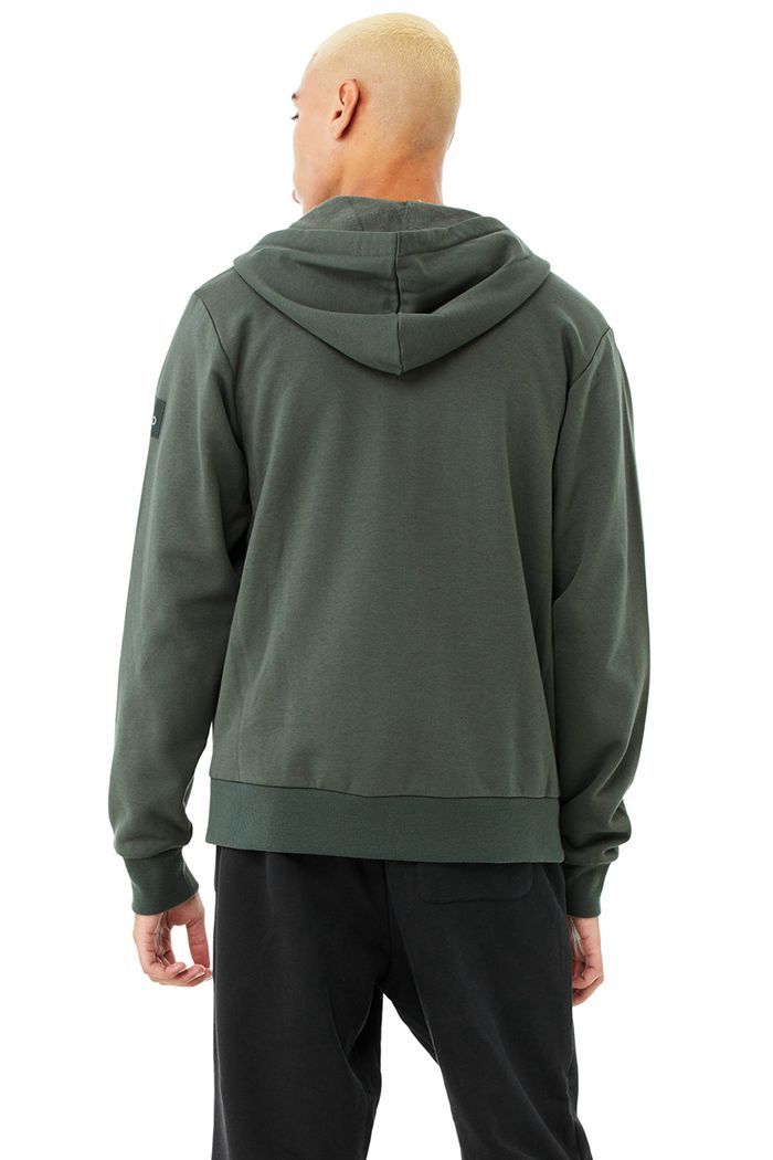 Dark Green Alo Yoga Everyday Full Zip Men's Hoodie | 82631UKYH