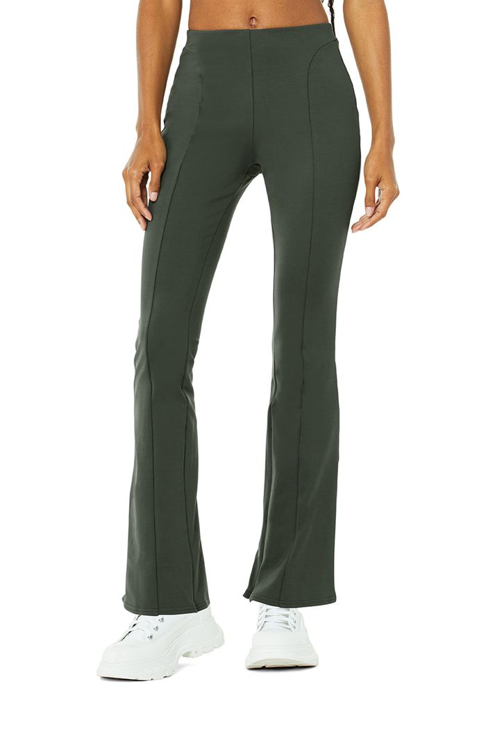 Dark Green Alo Yoga High-Waist 7/8 Zip It Flare Women\'s Leggings | 80134NOUH