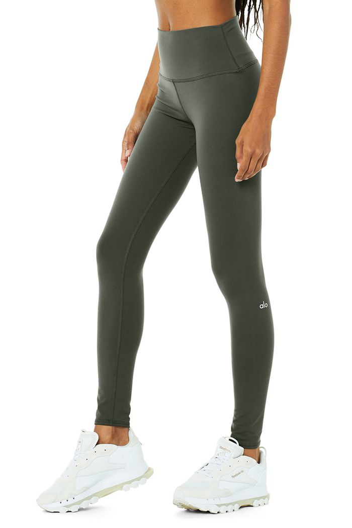 Dark Green Alo Yoga High-Waist Airbrush Women's Leggings | 15427QEUC