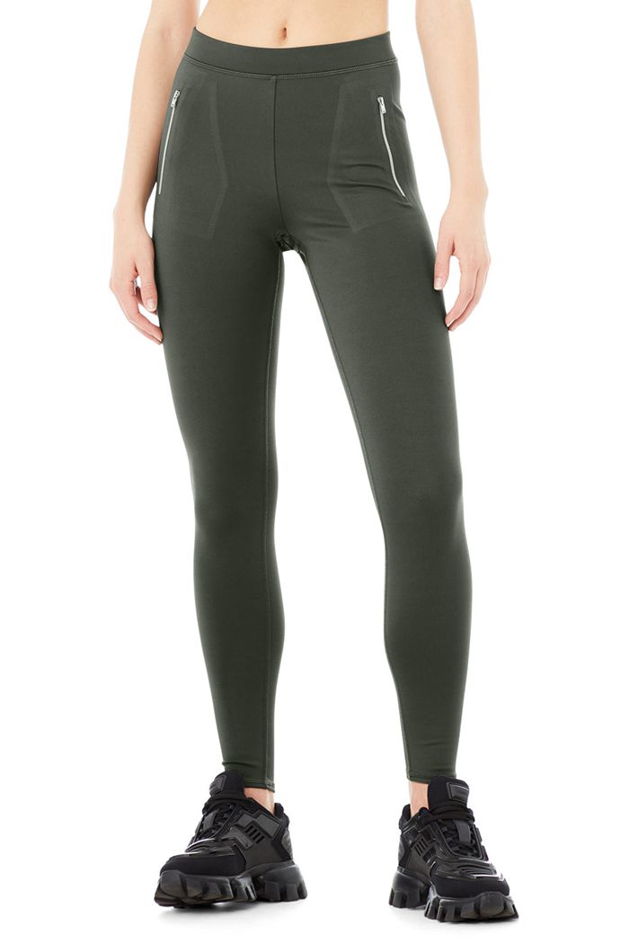 Dark Green Alo Yoga High-Waist Thrill Seeker Women's Leggings | 15239ODFI