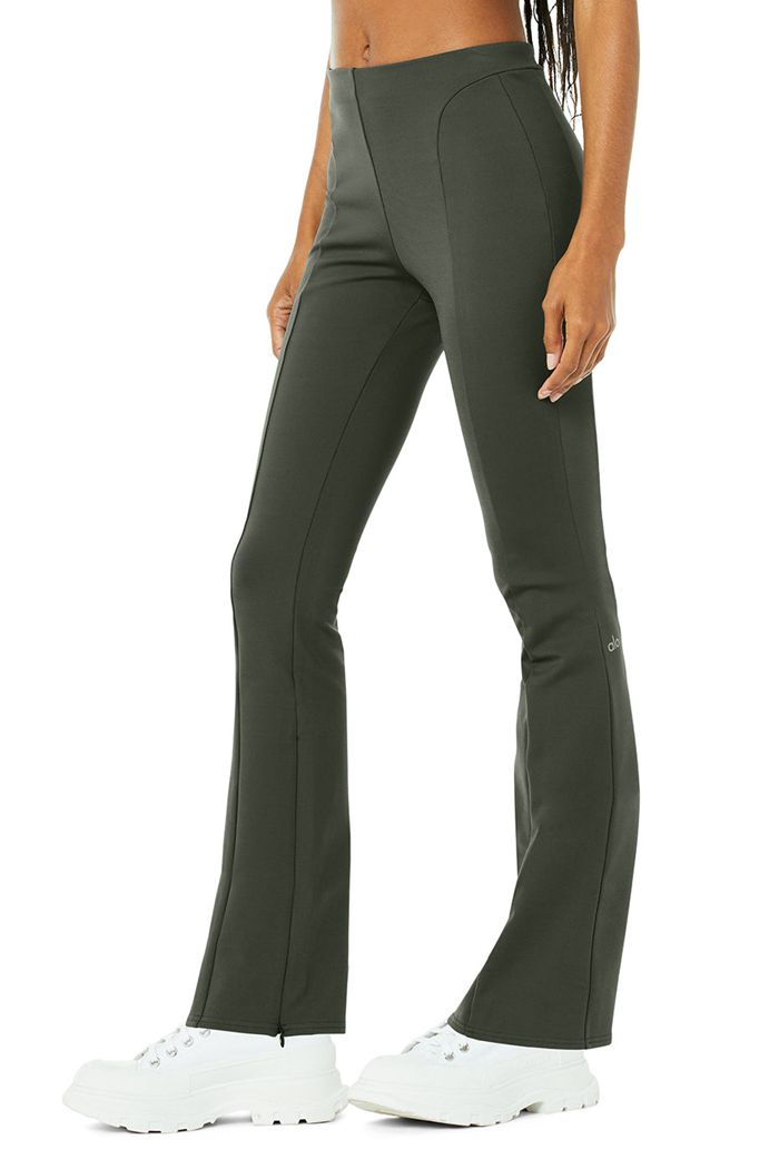 Dark Green Alo Yoga High-Waist Zip It Flare Women's Leggings | 02861AVXK