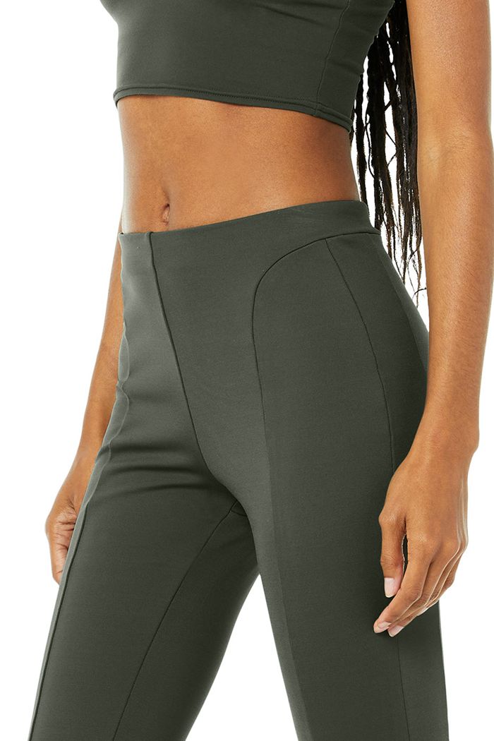 Dark Green Alo Yoga High-Waist Zip It Flare Women's Leggings | 02861AVXK