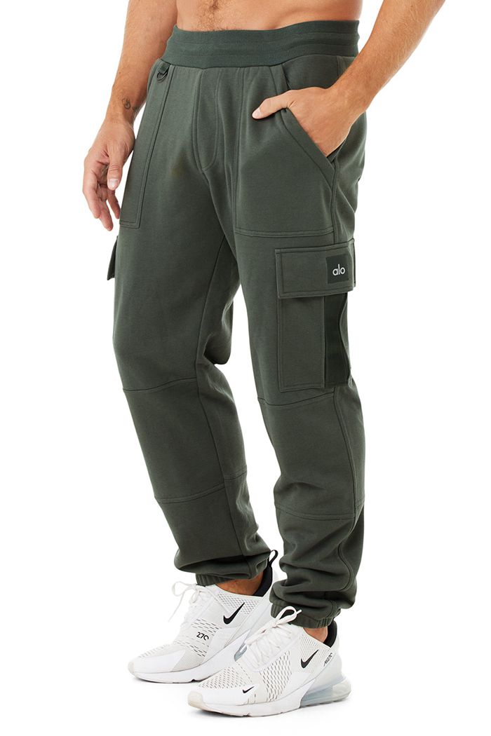 Dark Green Alo Yoga Highline Cargo Sweat Men's Pants | 28364FCYT