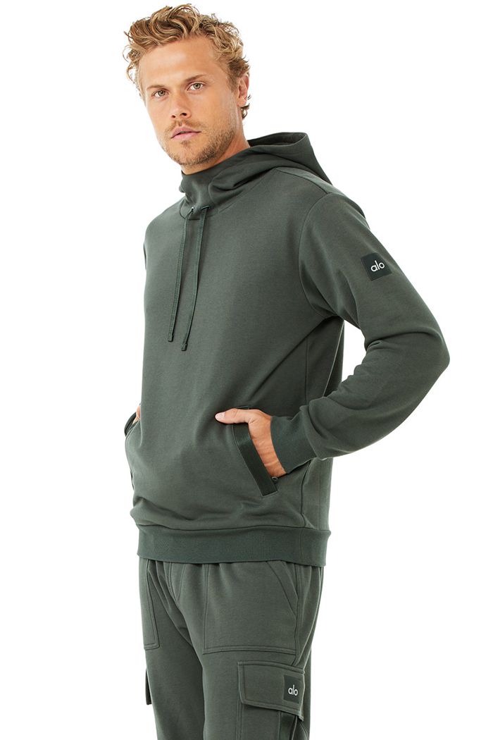 Dark Green Alo Yoga Highline Men's Hoodie | 39648ITWM