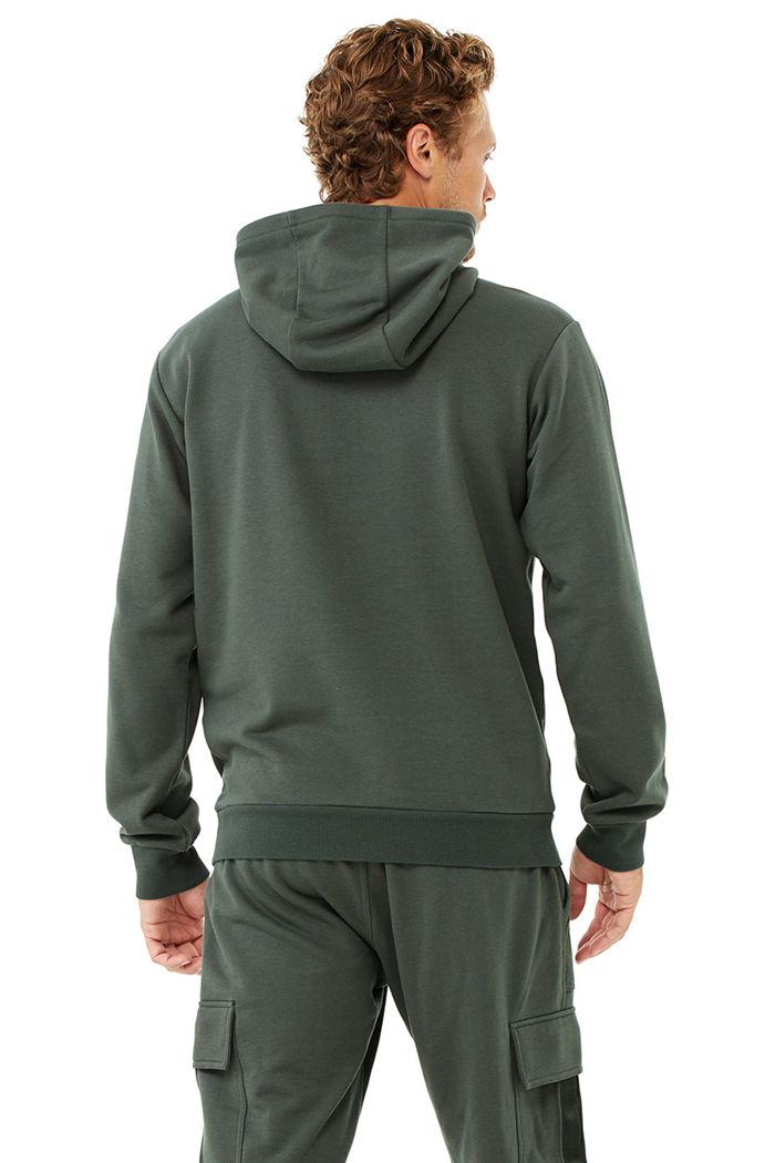 Dark Green Alo Yoga Highline Men's Hoodie | 39648ITWM