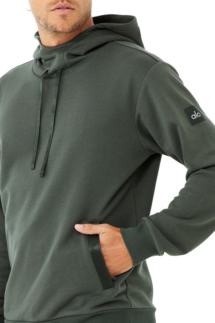 Dark Green Alo Yoga Highline Men's Hoodie | 39648ITWM