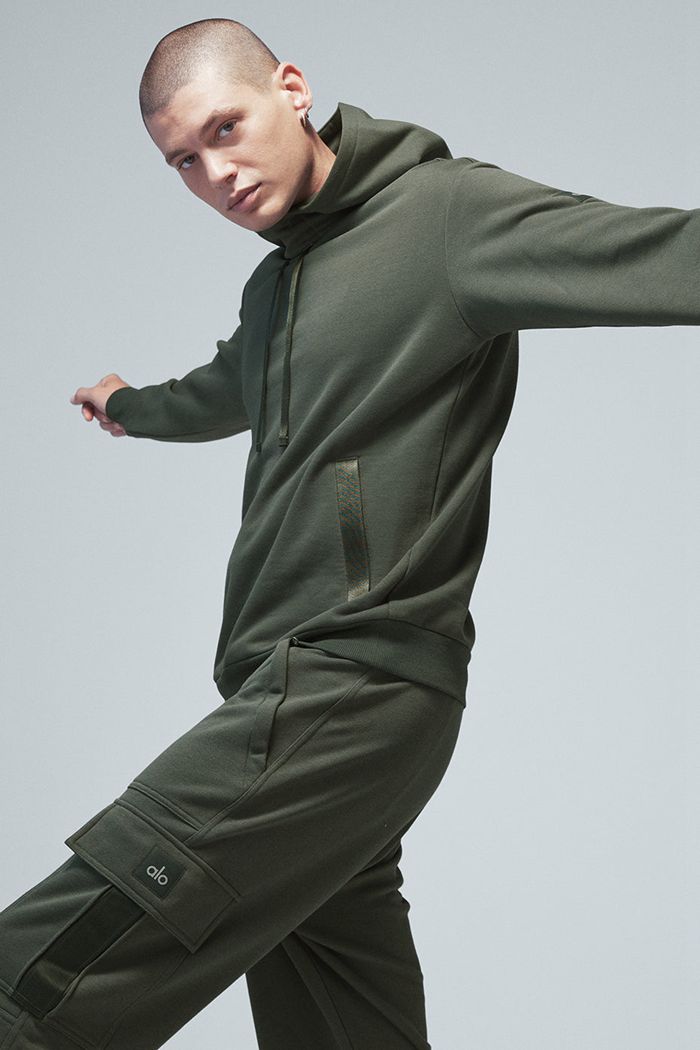 Dark Green Alo Yoga Highline Men's Hoodie | 39648ITWM