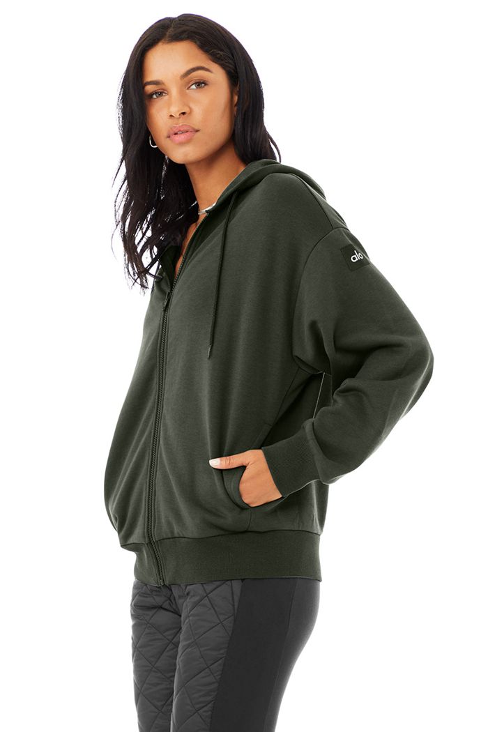 Dark Green Alo Yoga Hype Full Zip Women's Hoodie | 71902ERTQ