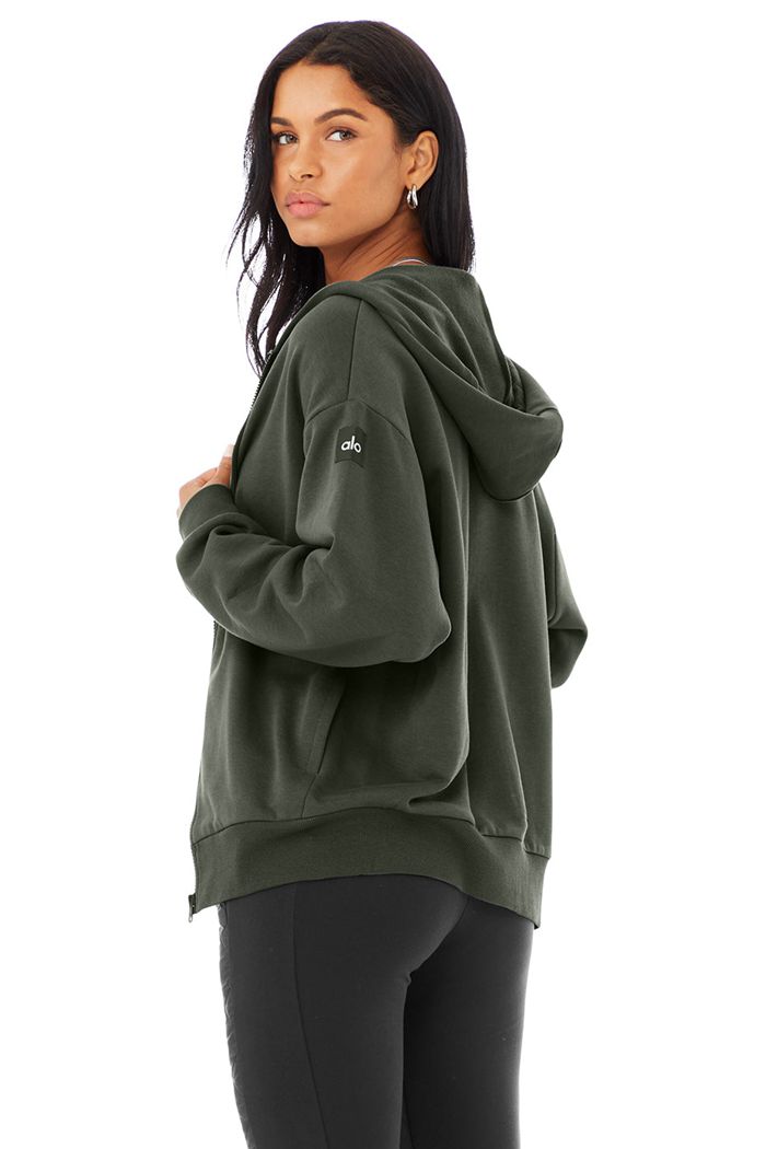 Dark Green Alo Yoga Hype Full Zip Women's Hoodie | 71902ERTQ