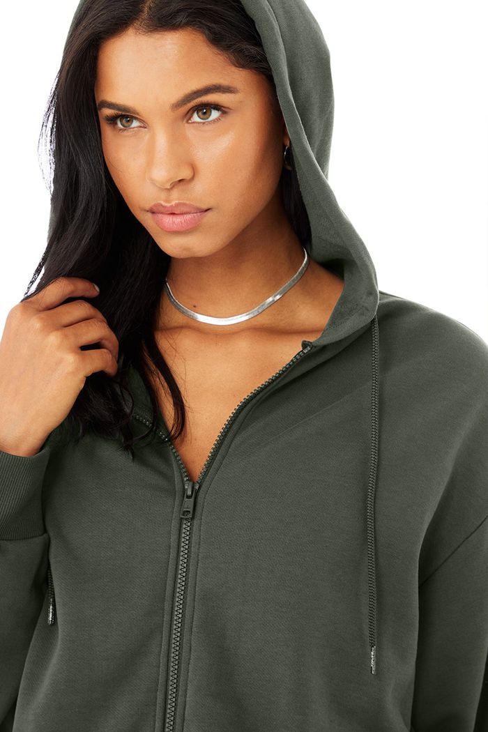 Dark Green Alo Yoga Hype Full Zip Women's Hoodie | 71902ERTQ