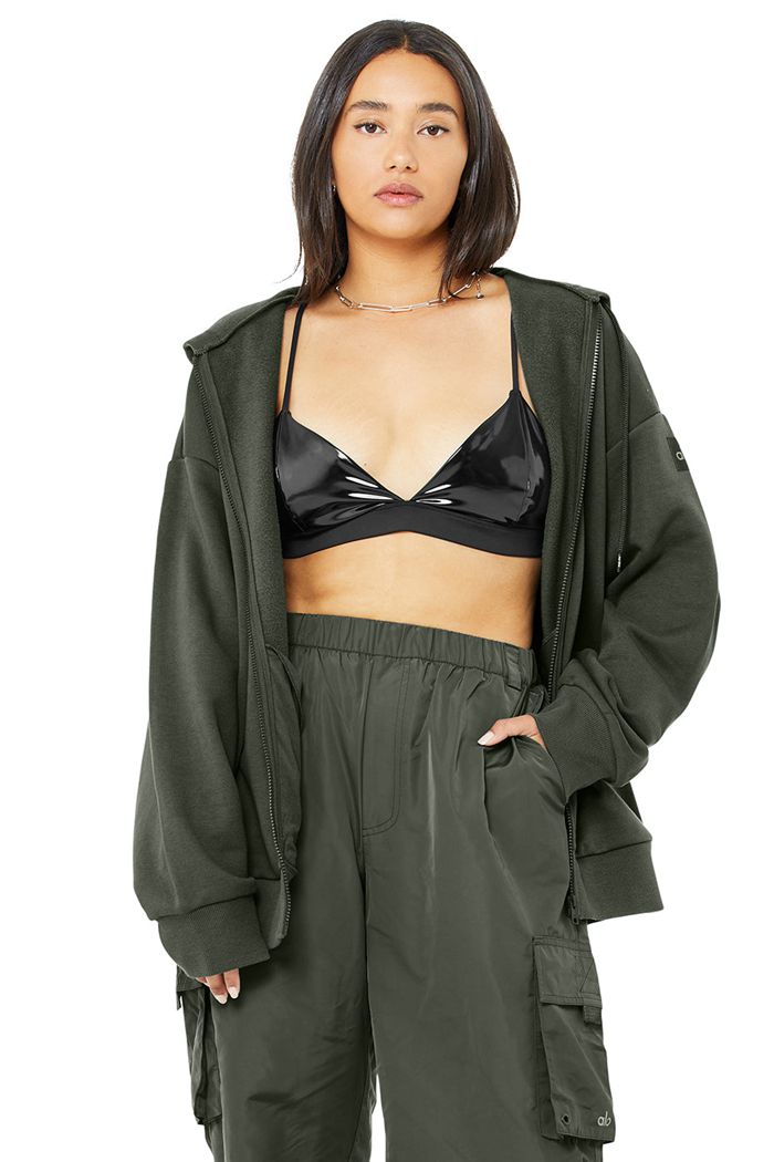 Dark Green Alo Yoga Hype Full Zip Women's Hoodie | 71902ERTQ