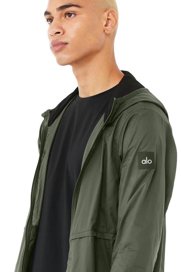 Dark Green Alo Yoga Repeat Running Men's Jackets | 09467MRDN