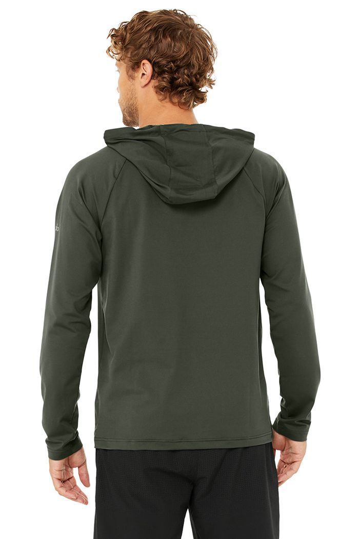 Dark Green Alo Yoga The Conquer Men's Hoodie | 27463MVLP