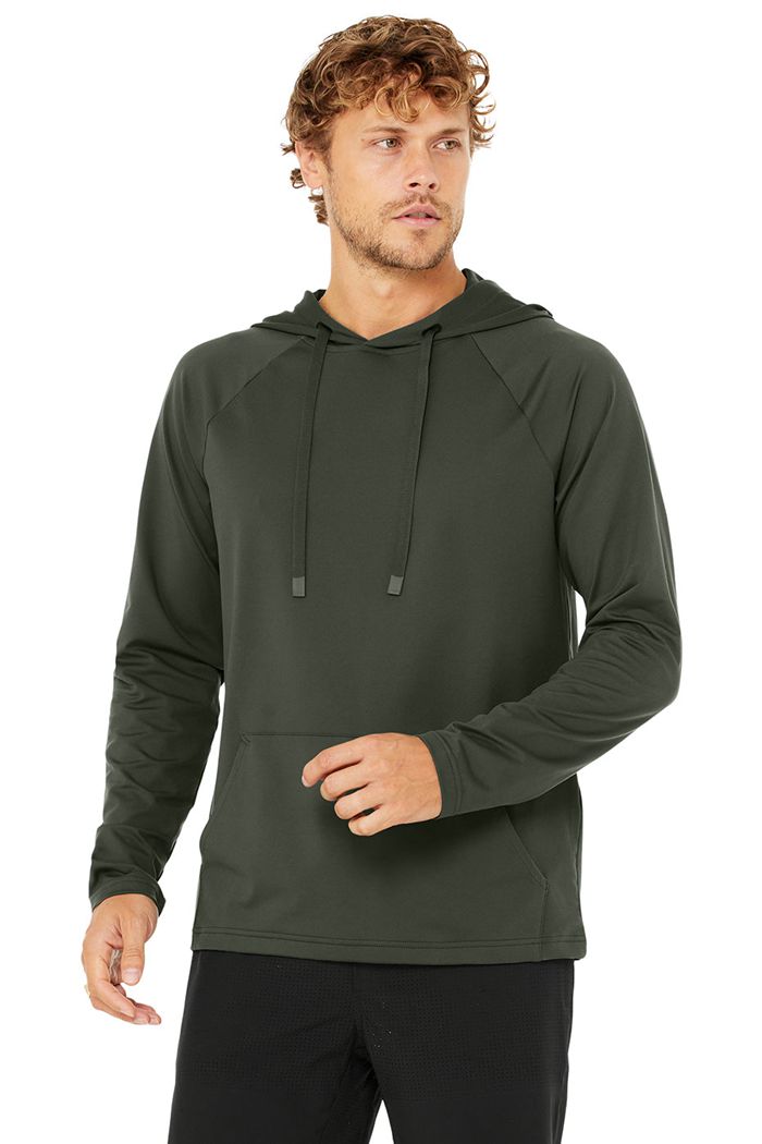 Dark Green Alo Yoga The Conquer Men\'s Hoodie | 27463MVLP