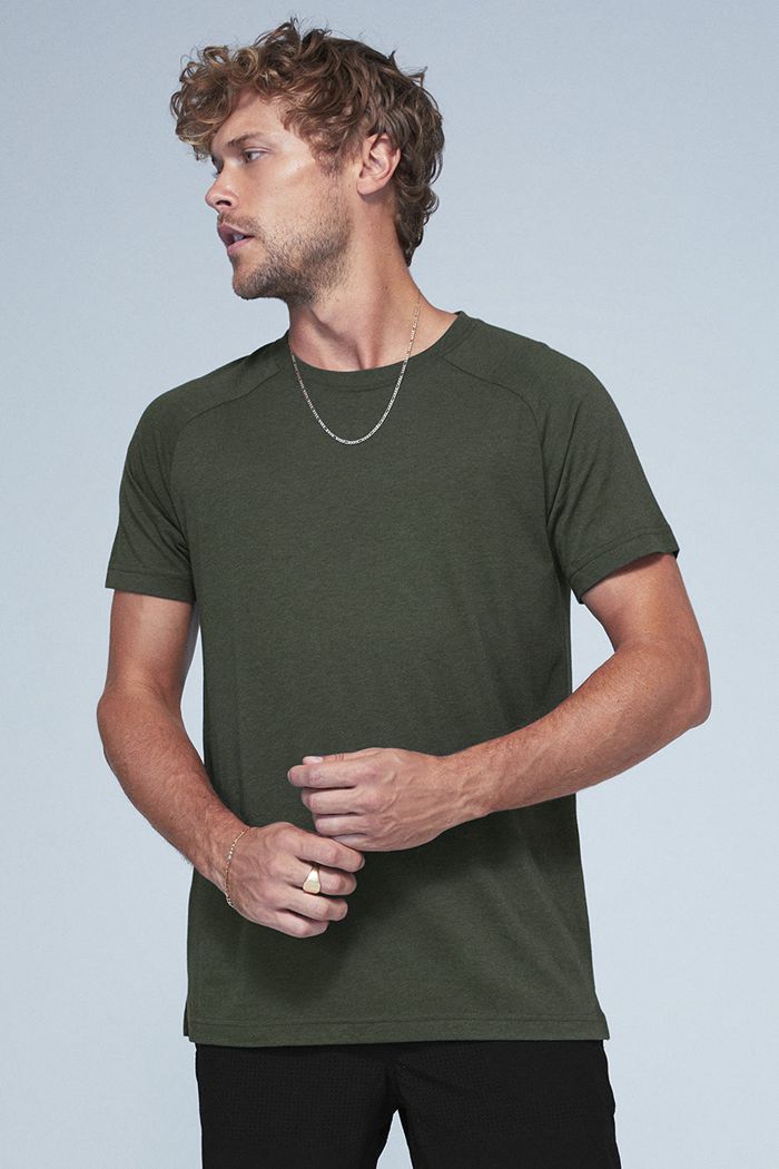 Dark Green Alo Yoga The Triumph Crew Neck Tee Men's Short Sleeve | 67093OAGE