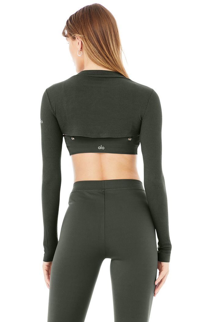 Dark Green Alo Yoga Thrill Seeker Women's Long Sleeve | 30627EQYC