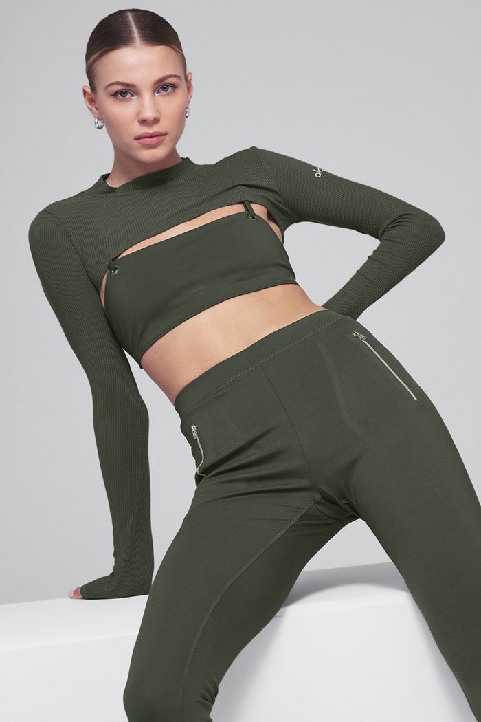 Dark Green Alo Yoga Thrill Seeker Women's Long Sleeve | 30627EQYC