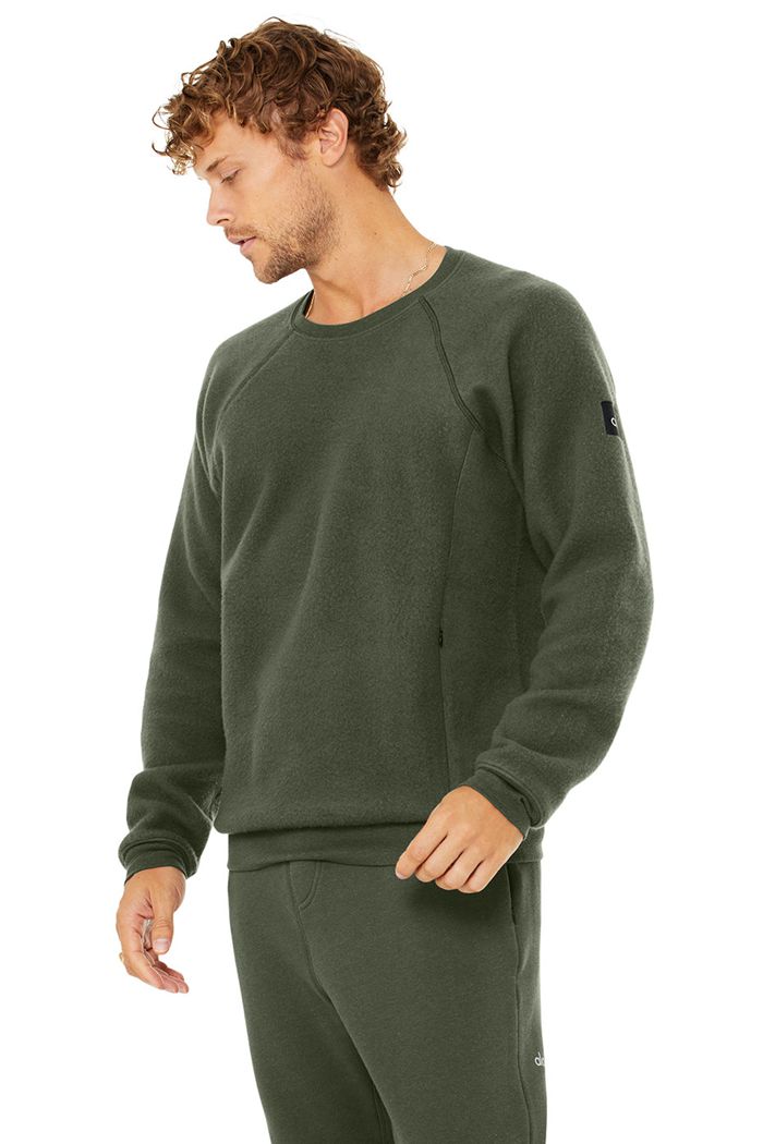 Dark Green Alo Yoga Triumph Crew Neck Sweatshirt Men's Long Sleeve | 71856UTVB