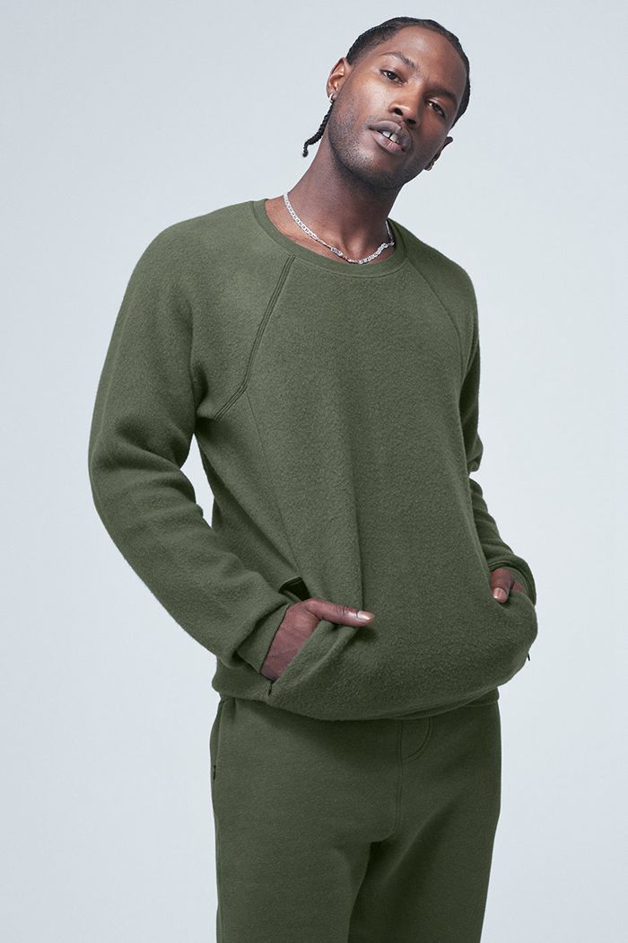 Dark Green Alo Yoga Triumph Crew Neck Sweatshirt Men's Long Sleeve | 71856UTVB