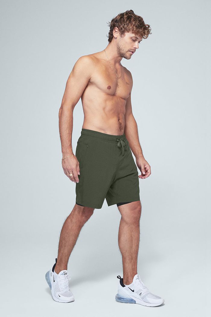 Dark Green Black Alo Yoga 7'' Unity 2 In 1 Men's Short | 75384WDXG