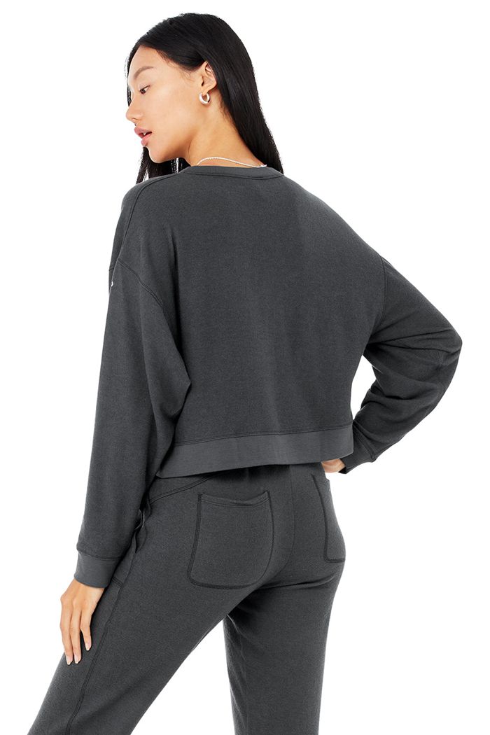 Dark Grey Alo Yoga Alolux Soho Cropped Henley Women's Long Sleeve | 12859ZEIR