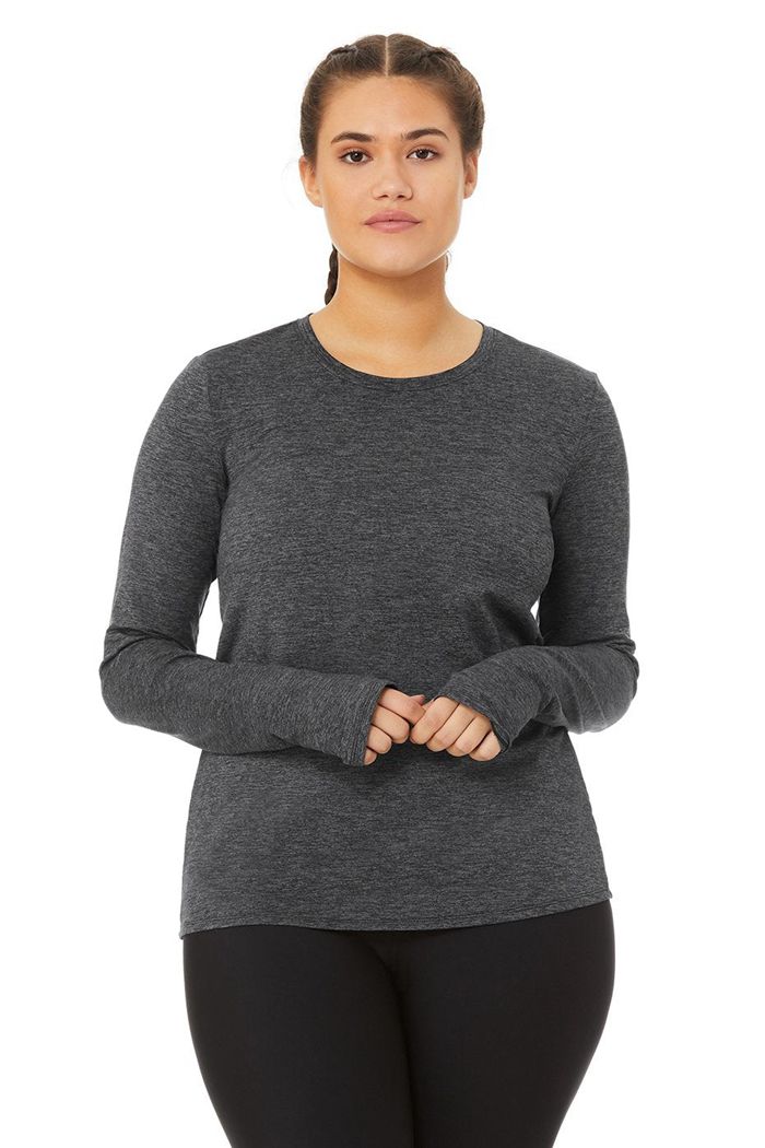 Dark Grey Alo Yoga Alosoft Finesse Women's Long Sleeve | 61287PFZV