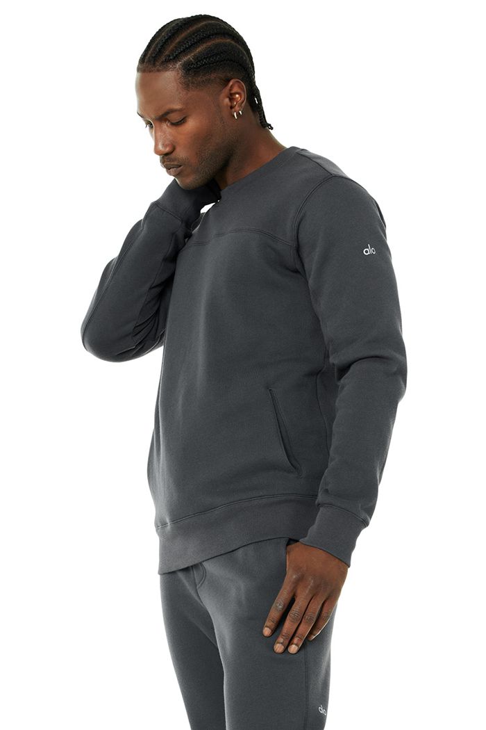 Dark Grey Alo Yoga Base Sweatshirt Men's Long Sleeve | 53842WFQJ