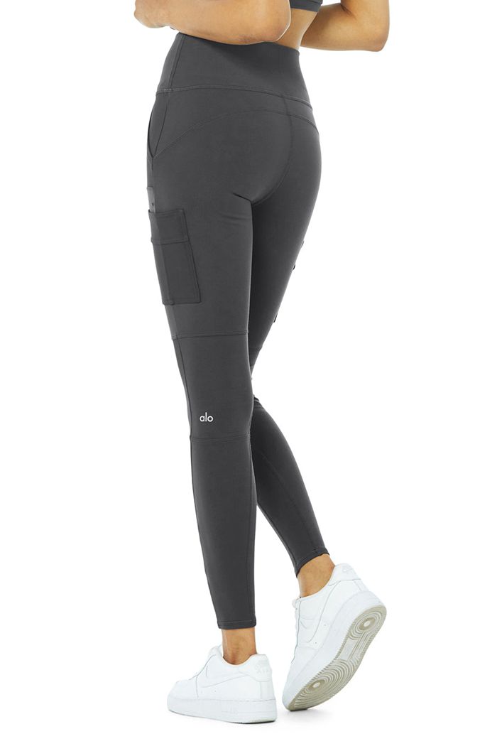 Dark Grey Alo Yoga High-Waist Cargo Women's Leggings | 38912CVXN