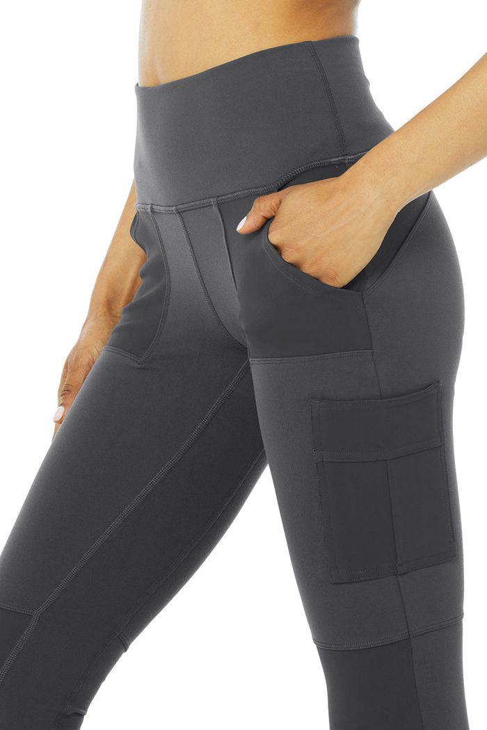 Dark Grey Alo Yoga High-Waist Cargo Women's Leggings | 38912CVXN