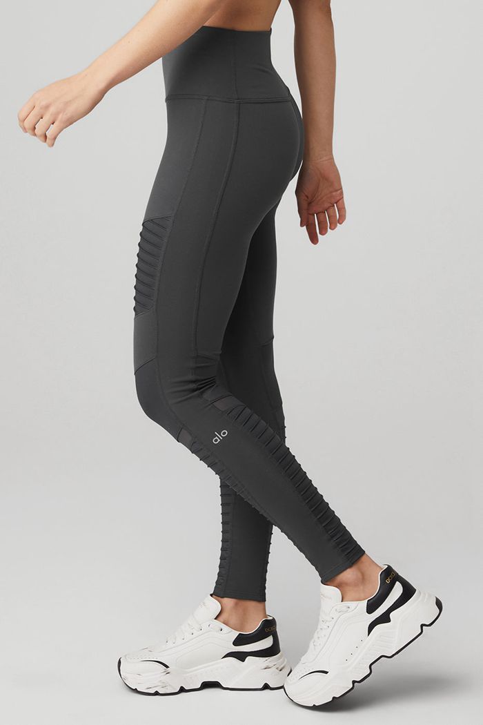 Dark Grey Alo Yoga High-Waist Moto Women's Leggings | 63947HIMS