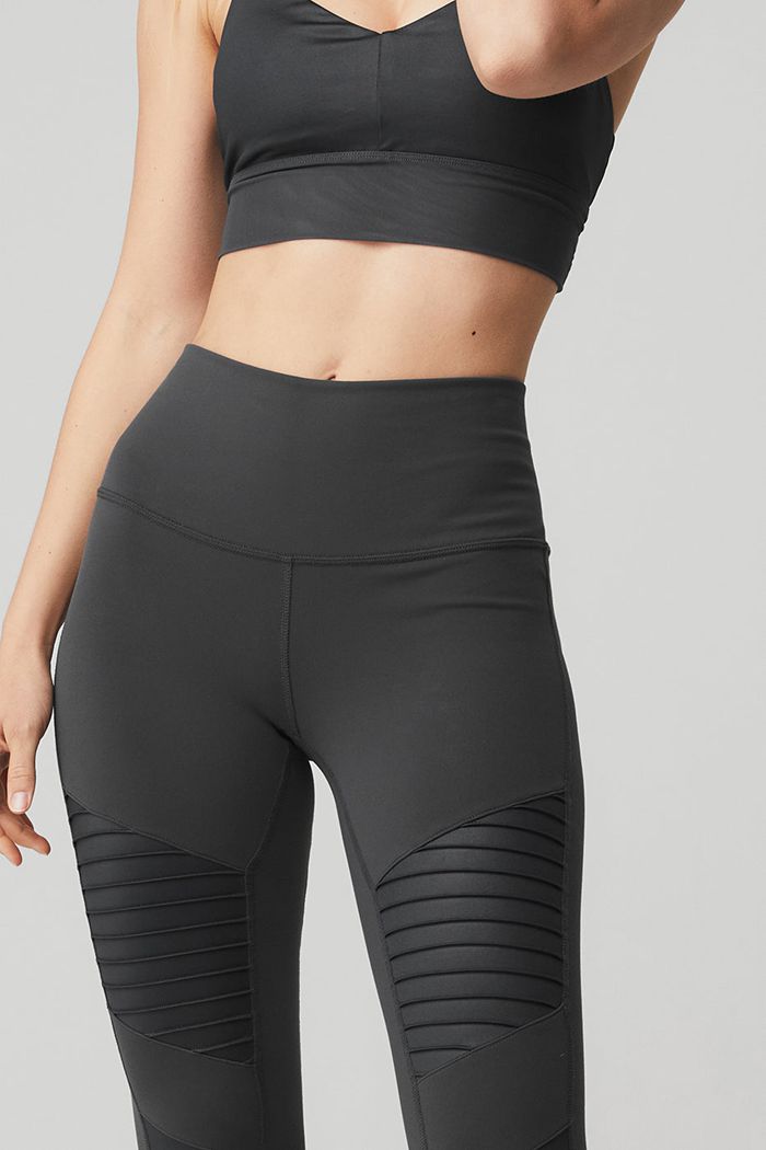 Dark Grey Alo Yoga High-Waist Moto Women's Leggings | 63947HIMS